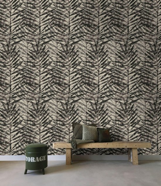 Stapelgoed - Fotobehang Palm Leaves - Beige/Zwart - 900cmx50cm | bol.com
