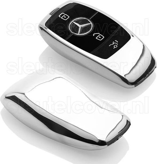 Autosleutel Hoesje geschikt voor Mercedes - SleutelCover - TPU Autosleutel Cover - Sleutelhoesje Chrome / Hoogglans Zilver