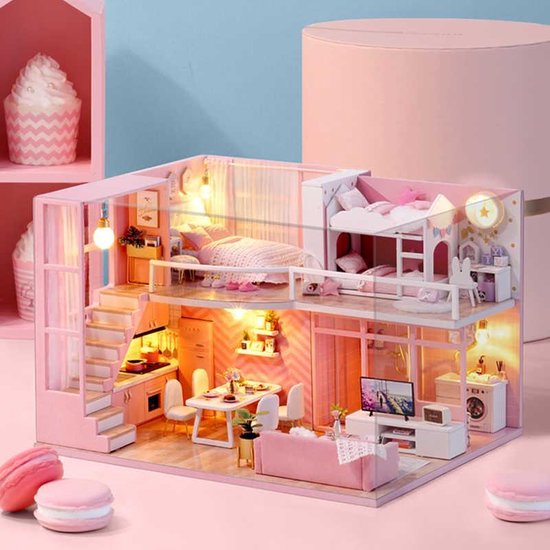 Poppenhuis DIY Maken Miniatuur Hobby Bouw Pakket Dollhouse Meubels - "Pink  Paradise"... | bol.com