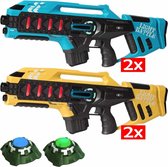 Light Battle Anti-Cheat Mega Blaster Laserguns - Blauw/Geel - 4 Pack + 2 Targets