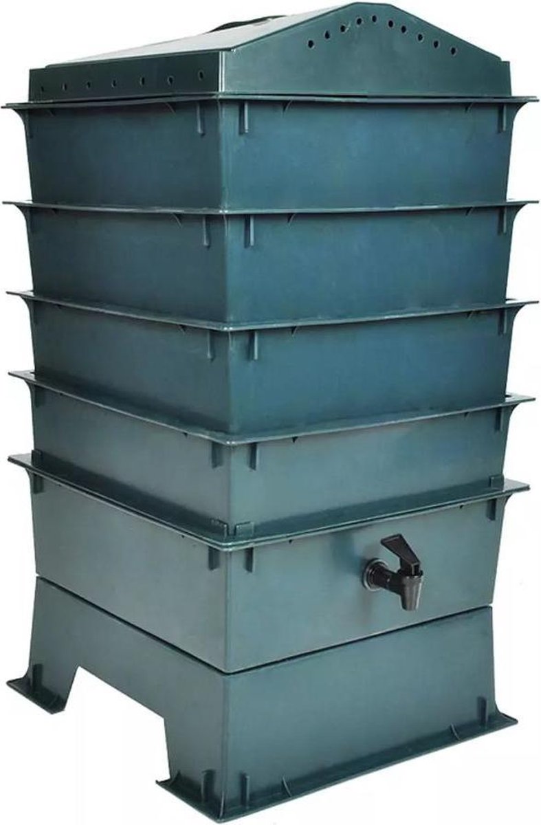 Wormenbak - HDPE kunststof - Groen - 42 x 42 x 60 cm - 4-laags
