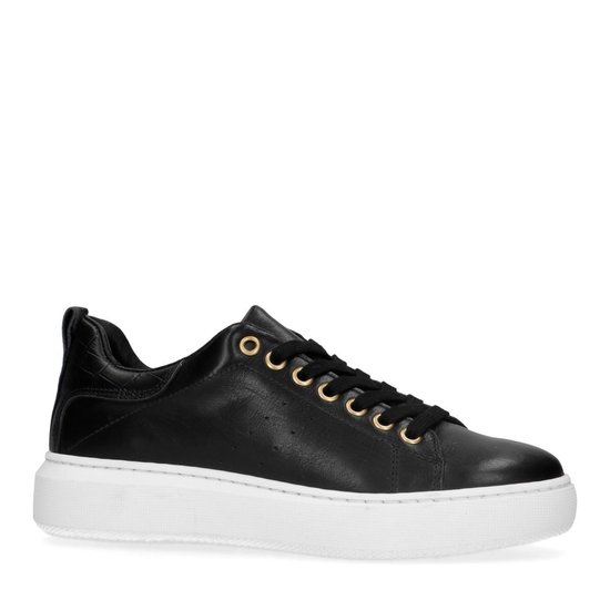 Manfield - Dames - Zwarte leren sneakers met crocoprint detail - Maat 37 |  bol.com