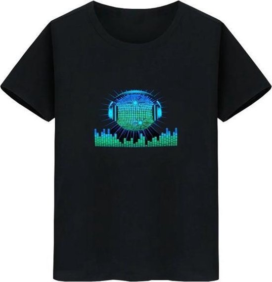 LED T-shirt - Zwart - Koptelefoon Bal - Maat XXXL