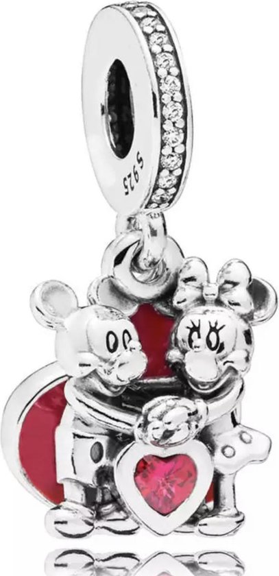 Zilveren Bedels Disney | Bedel Mickey en Minnie | Met rood hart | 925 Sterling Zilver | Bedels Charms Beads | Past altijd op je Pandora armband | Direct snel leverbaar | Miss Charming - Tracelet