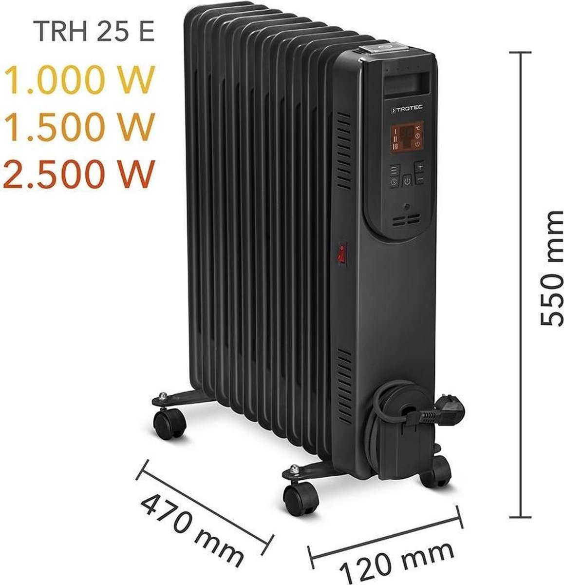 TROTEC Elektrische radiator TRH 25 E - bij-verwarming - oliegevulde radiator - Timer - 3 Standen – foto 6