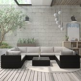 9-delige Loungeset met kussens poly rattan zwart