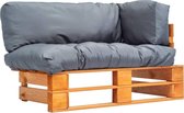Tuinbank pallet met grijze kussens FSC grenenhout
