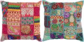 Kussens patchwork handgemaakt 45x45 cm roze/turquoise 2 st