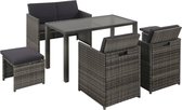 6-delige Tuinset met kussens poly rattan grijs