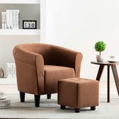 2-delige Fauteuilset met hocker stof bruin