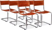 Eetkamerstoelen 6 st echt leer bruin