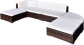 6-delige Loungeset met kussens poly rattan bruin (incl. Fleecedeken)