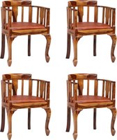 Eetkamerstoelen 4 st echt leer en massief sheeshamhout