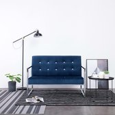 Tweezitsbank met armleuningen chroom en fluweel blauw