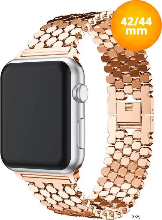 Bracelet Apple Watch 42 mm Acier - Or rose - Femme - Convoyeur à bande -  Fermeture à... | bol.com