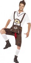 Oktoberfest - Bruine funny Tiroler lederhosen kostuum/broek met bratwurst voor heren - Carnavalskleding Oktoberfest/bierfeest grappige verkleedoutfit 56-58 (XL)