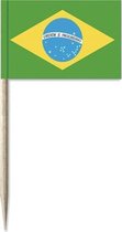 50x Vlaggetjes prikkers Brazilie - 8 cm - hout/papier- Landen thema - feestartikelen/versieringen