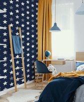 Behang Sterren - Slaapkamer - Woonkamer - Kinderkamer - Blauw - Wit