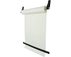 Tekenrol - aan leren lussen | ZWART (Papierrol: wit, Roldrager: rondhout) NU MET: verstevigde afscheurstrook! (wandborden - tekstborden - tekenbord)