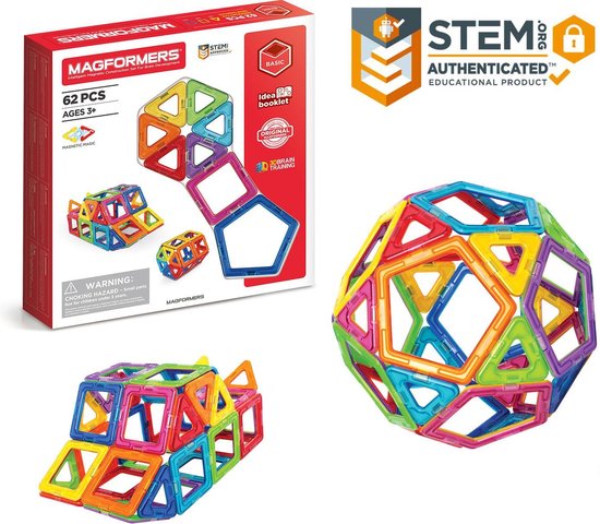 Magformers Basic Set- bouwset 62 stuks- magnetisch speelgoed- speelgoed 3,4,5,6,7 jaar jongens en meisjes– Montessori speelgoed- educatief speelgoed- constructie speelgoed