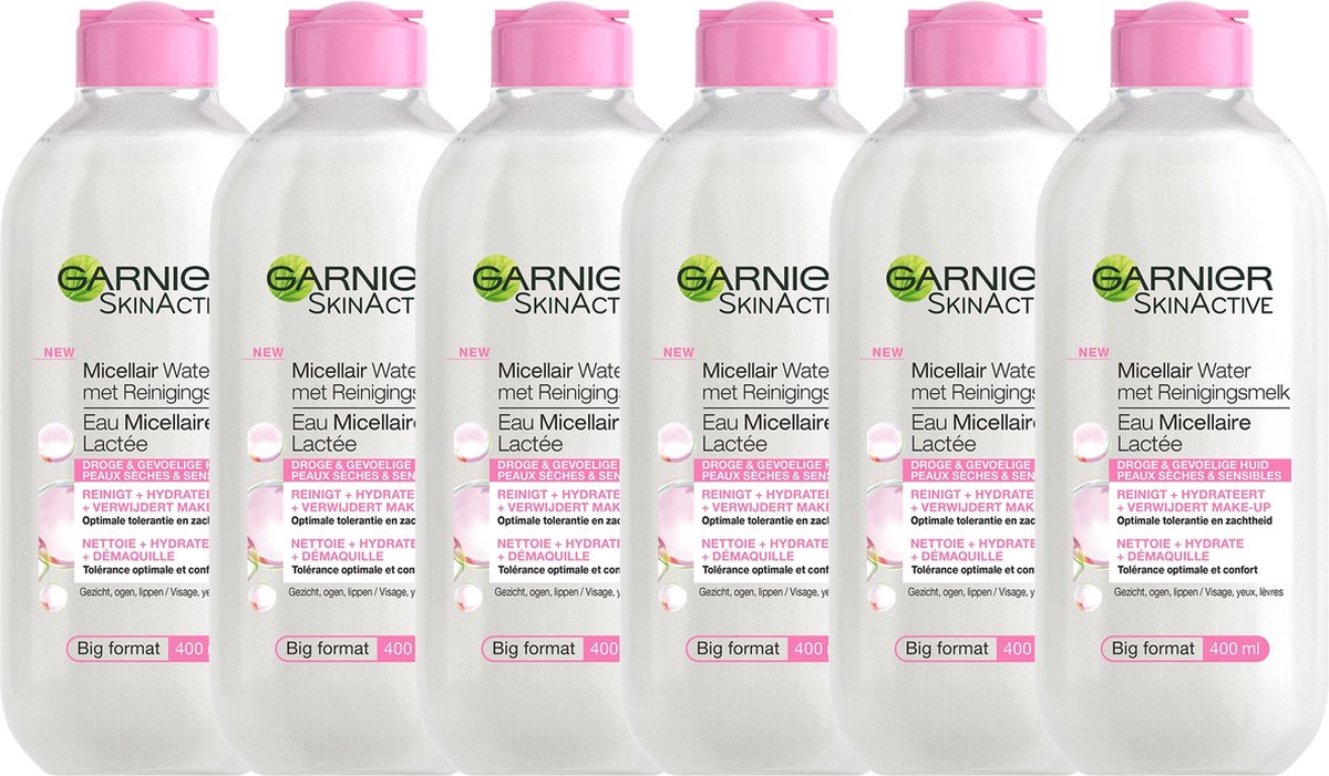 Garnier Skinactive Face SkinActive Micellair Water met Reinigingsmelk Droge gevoelige huid 6 x 400ml