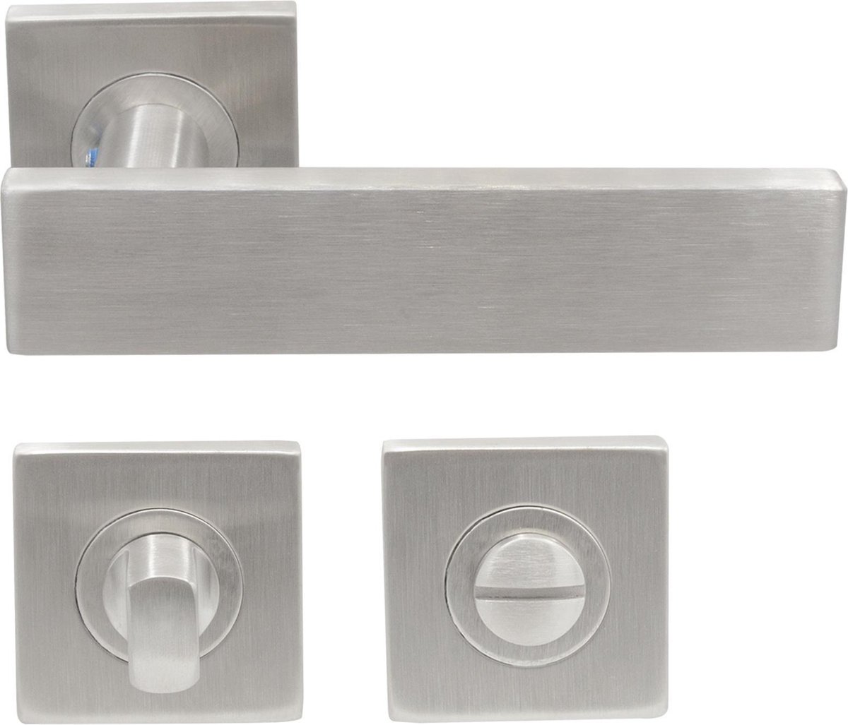 Slotman Solutions Deurklink WC – RVS – Vierkante Rozet – Toiletsluiting – Deurbeslag Set