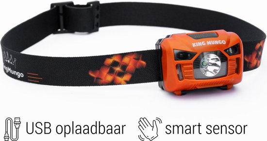Hoofdlamp LED Oplaadbaar Oranje - Leeslampje voor Boek - Hardloop verlichting - Kluslamp - 160 Echte Lumen - King Mungo KMHL019