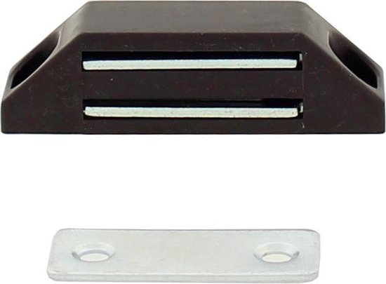 Bruine magneetsnapper met dubbele magneet en metalen sluitplaat.