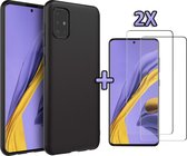 Samsung Galaxy A71 Hoesje - Siliconen Back Cover & 2X Glazen Screenprotector- Zwart