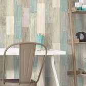 RoomMates – Coastal Weathered Plank Peel and Stick Wallpaper Stickerbehang – 52,07 cm x 502,9 cm – Grijs, Wit en Blauw