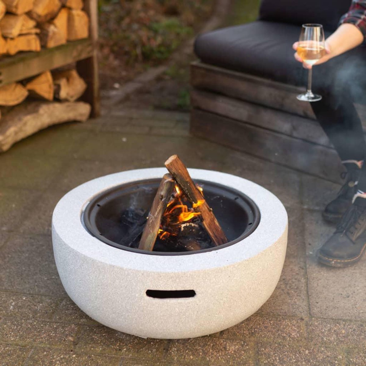 Esschert Design Vasque à feu aspect béton MGO S