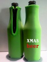 2 st. bier fles koelhoud hoes kerstmis thema groen| kerst | kado idee