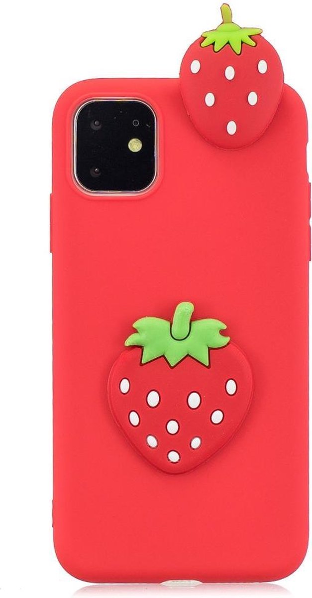 Speelse softcase met 3D aardbeien voor iPhone 11 Pro Max - Rood
