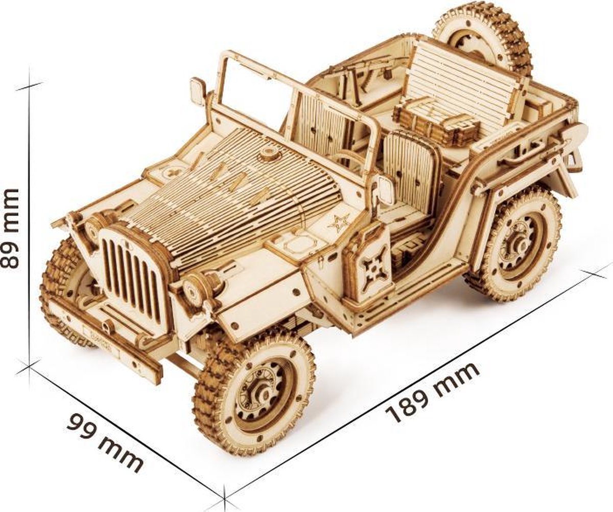 Robotime Modelbouwpakket Army Jeep 18,9 Cm Hout 369-delig — afbeelding 3