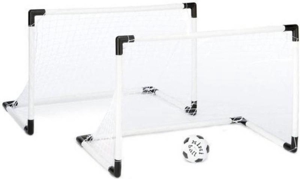 Set van 2 voetbal goals 61 x 40 cm inclusief voetbal - Buitenspeelgoed sport artikelen - Merkloos