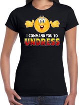 Funny emoticon t-shirt I command you undress zwart voor dames XS