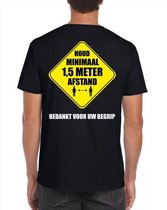 Houd 1,5 meter afstand bedankt shirt zwart voor heren L