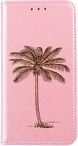 Apple Iphone XR bookcase hoesje - Roze / goud - Palmboom