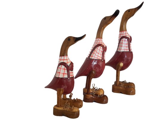 Rikmani - Houten Figuur Eend Laarzen Groen Gebloemd - Handgemaakte Houten Decoratie Gift beeldje 26 cm