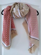 Sjaal Tess in de kleuren kaki rood wit