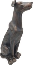 Tuinbeeld Hond - Zittende hond tuinbeeld - 53 cm hoog beeld - Kleur: bronze - Materiaal: Polyserin