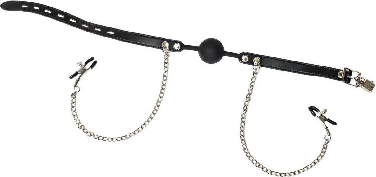 Goedkoopste Ball Gag Met Tepelklemmen - Parabenen Vrij - BDSM - Bondage - Luxe Verpakking - Party Hard - Hentai