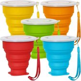 Opvouwbare reismok met deksel, 6oz siliconen opvouwbare drinkbeker - 5 stuks