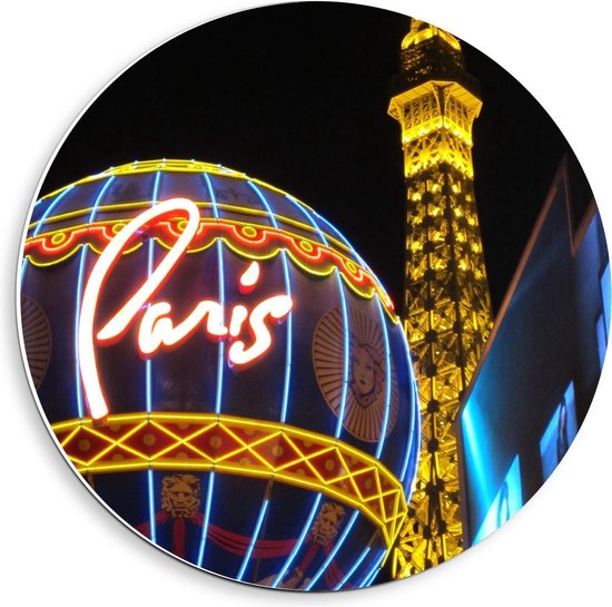 Forex Wandcirkel - Paris Las Vegas Hotel - 40x40cm Foto op Wandcirkel (met ophangsysteem)