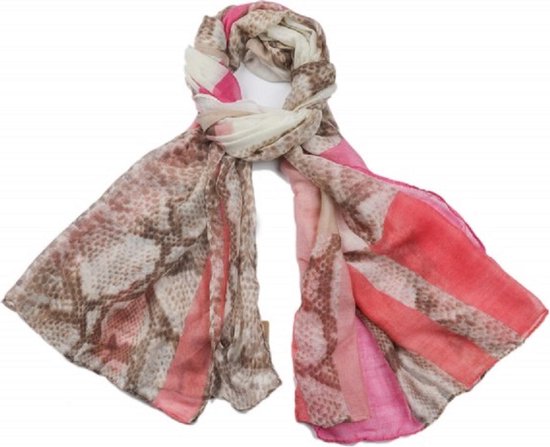 Dames sjaal - snake print in de kleuren bruin en roze - 180 x 90 cm |  bol.com