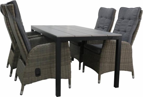 5-delige tuinset | 4 Kos verstelbare stoelen (SW) | 160cm Cyprus tuintafel (Grey) bol.com