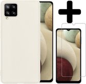 Hoesje Geschikt voor Samsung A12 Hoesje Siliconen Case Met Screenprotector - Hoes Geschikt voor Samsung Galaxy A12 Hoes Siliconen - Wit.