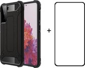 Telefoonhoesje geschikt voor Samsung Galaxy S21+ silicone TPU hybride zwart hoesje case + full cover glas screenprotector