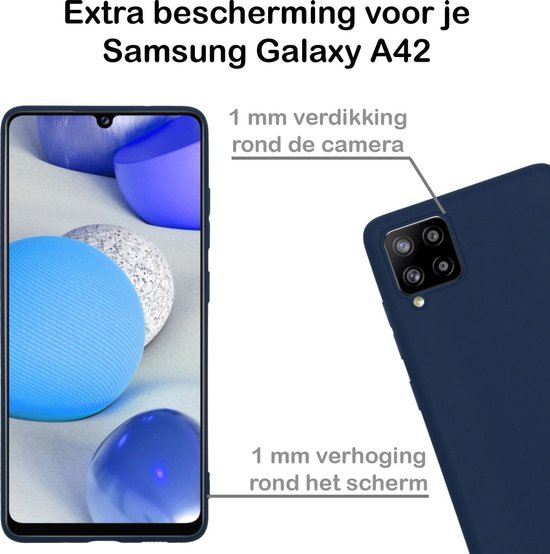Coque Samsung A42 Coque Siliconen Blauw Foncé Avec 2x Protecteur d'écran - Coque Samsung Galaxy A42 Coque Siliconen Bleu Foncé - Coque Samsung A42 Siliconen Avec 2x Protecteur d'écran