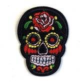 Sugar Skull Doodskop Strijk Embleem Patch Zwart 5.3 cm / 7.2 cm / Zwart